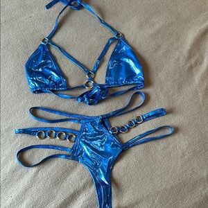 Shiny Blue Strappy Lingerie Set
